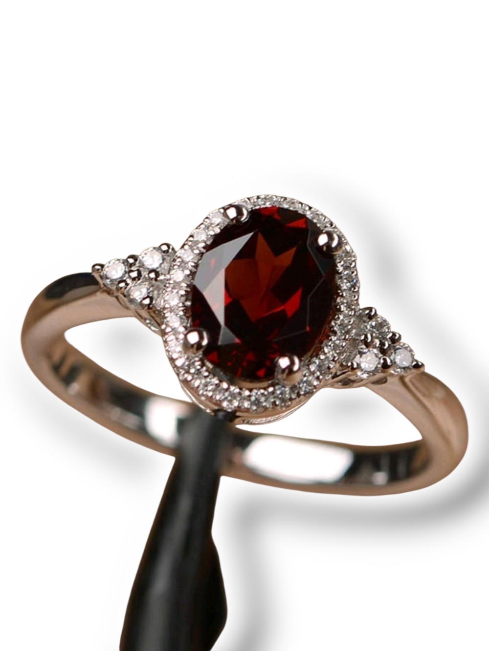 Red Garnet Halo Ring with Pavé Accents